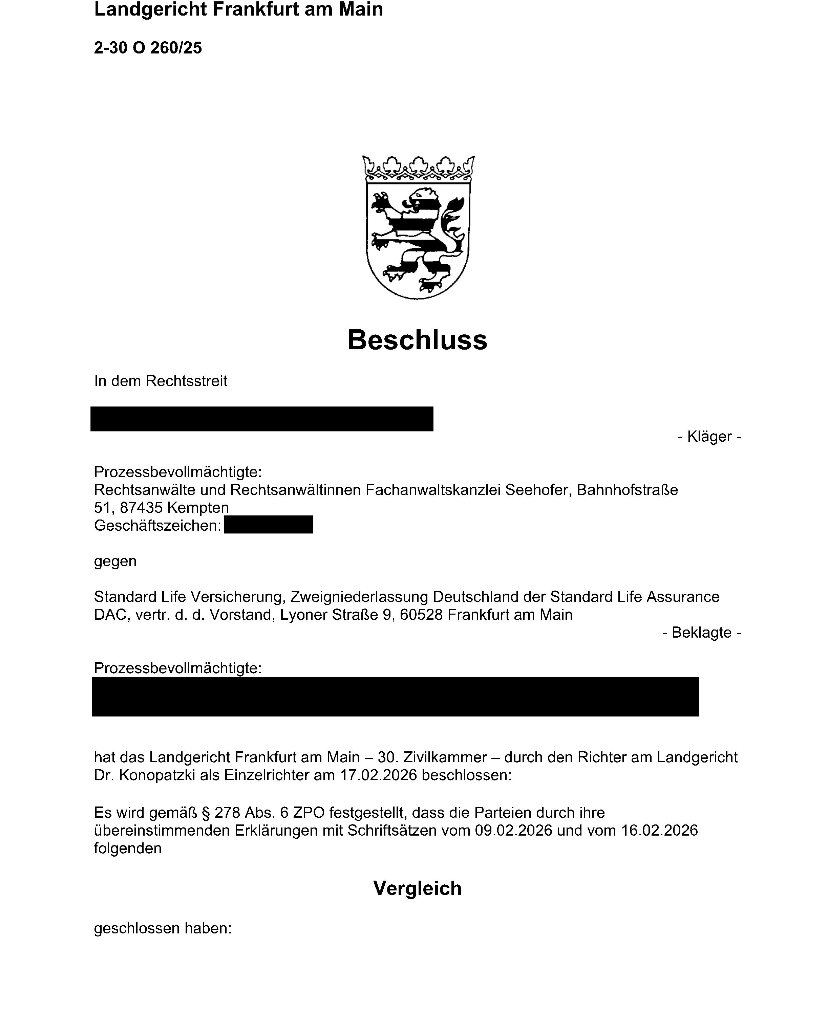 Standard Life Basisrentenvertrag FREELAX Basic aus dem Jahr 2012: