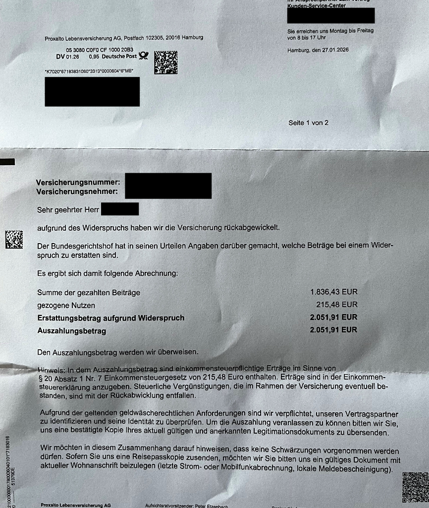 Fachanwaltskanzlei Seehofer erreicht Rückabwicklung der bei der früheren Volksfürsorge Deutsche Lebensversicherung AG abgeschlossenen Basisrente:Best Invest Rente Basis