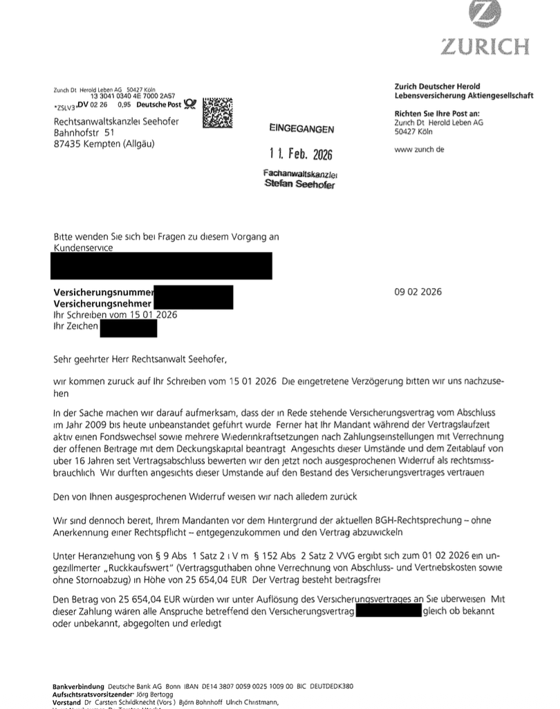 Fachanwaltskanzlei Seehofer erreicht Rückabwicklung in gut drei Wochen