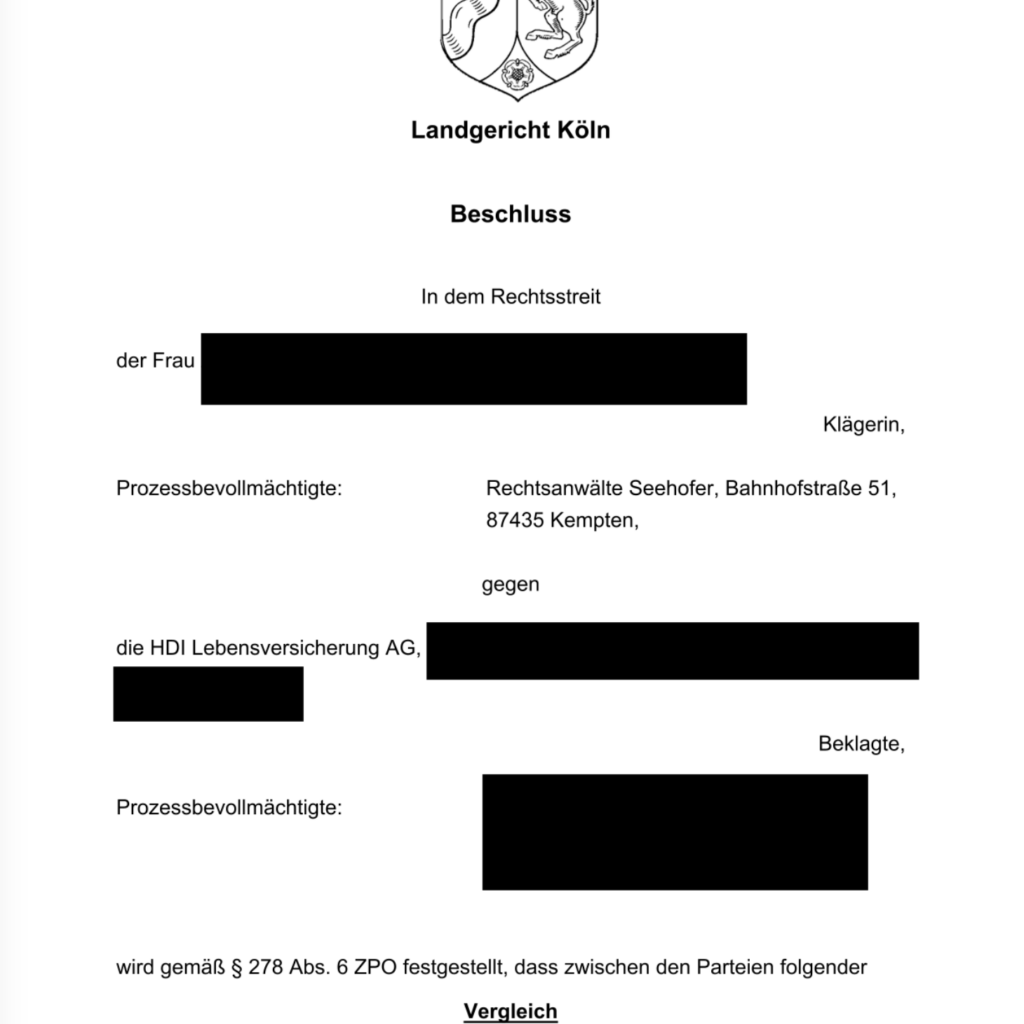 Basisrentenvertrag bei der früheren Aspecta Lebensversicherung, der heutigen HDI Lebensversicherung AG aus dem Jahr 2009: