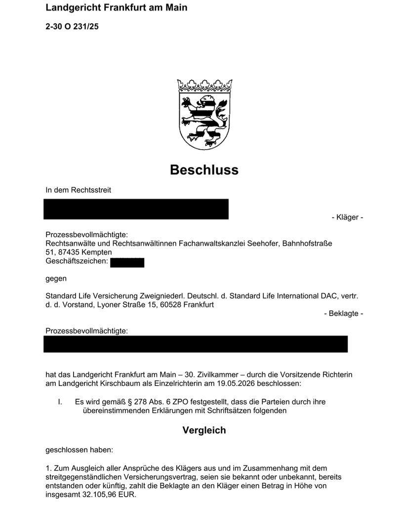 Basisrentenvertrag Maxxellence Invest der Standard Life Versicherung aus dem Jahr 2012: