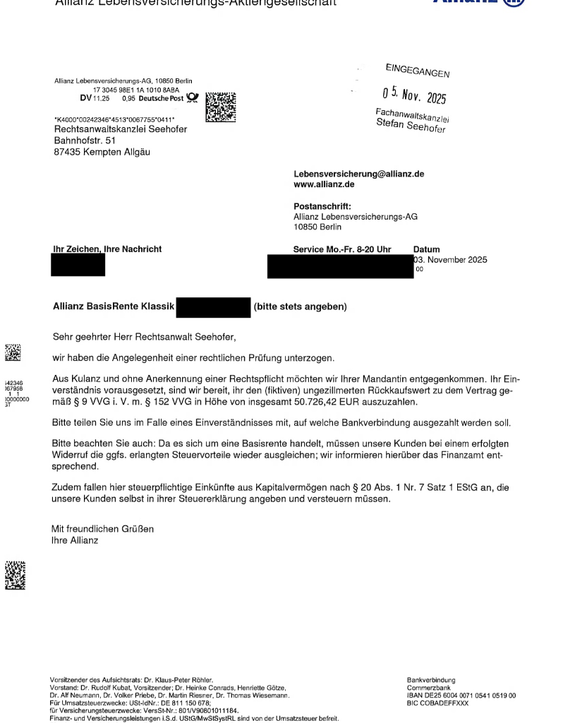 Allianz BasisRente Klassik vom Oktober 2012: