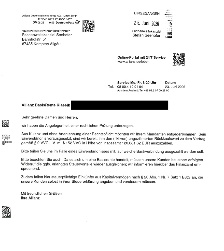 Allianz BasisRente Klassik aus dem Jahr 2008: