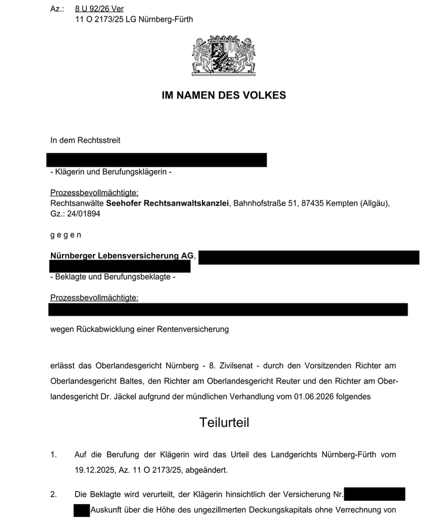 Basisrentenvertrag aus 2013 bei der Nürnberger Lebensversicherung: