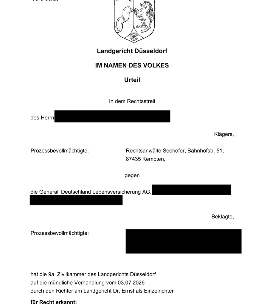 Basisrentenvertrag „RENTE PUR“ bei der Generali Deutschland Lebensversicherung AG:
