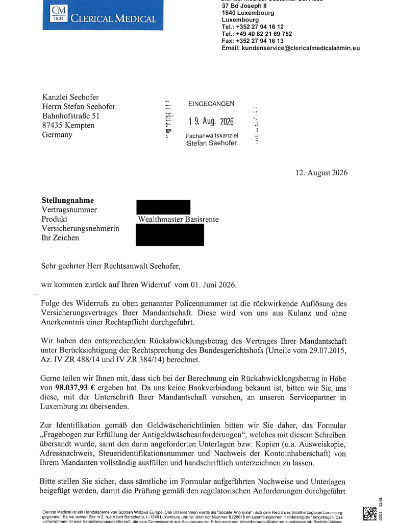 Clerical Medical Wealthmaster Basisrente aus dem Jahr 2009: