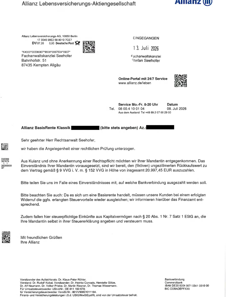 Allianz BasisRente Klassik aus dem Jahr 2011: