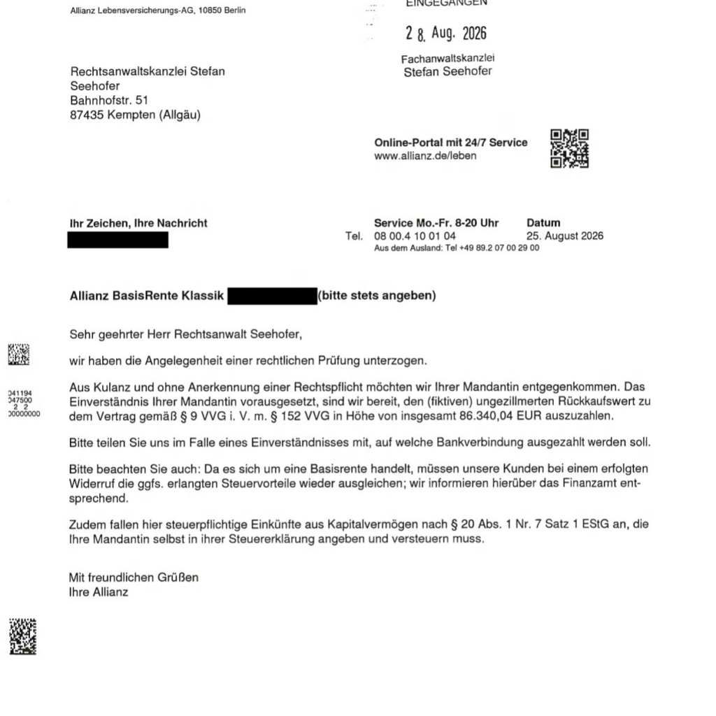 Allianz BasisRente Klassik aus dem Jahr 2010