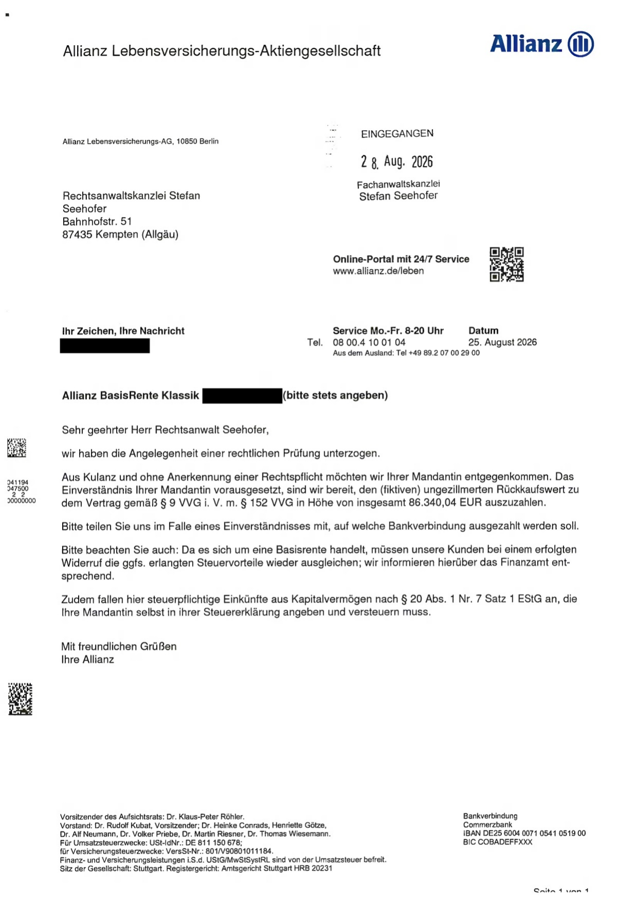 Allianz BasisRente Klassik aus dem Jahr 2010